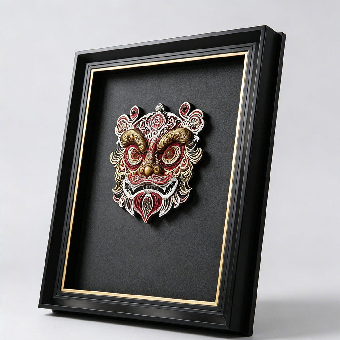 Completed Metal Mythical Beast Wall Art Display with Black and Gold Frame - VICTMAX