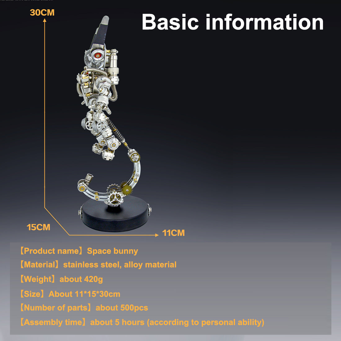 3D Metal Puzzle Aerospace Rabbit Model Kit 500PCS DIY Assembly Sci-Fi Mechanical Sculpture - VICTMAX