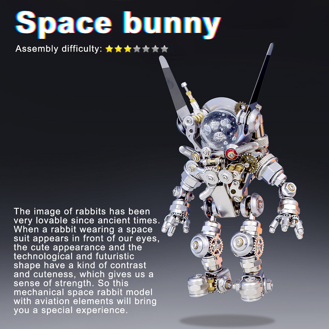 3D Metal Aerospace Rabbit Model Kit 500PCS DIY Assembly Sci-Fi Mechanical Sculpture - VICTMAX