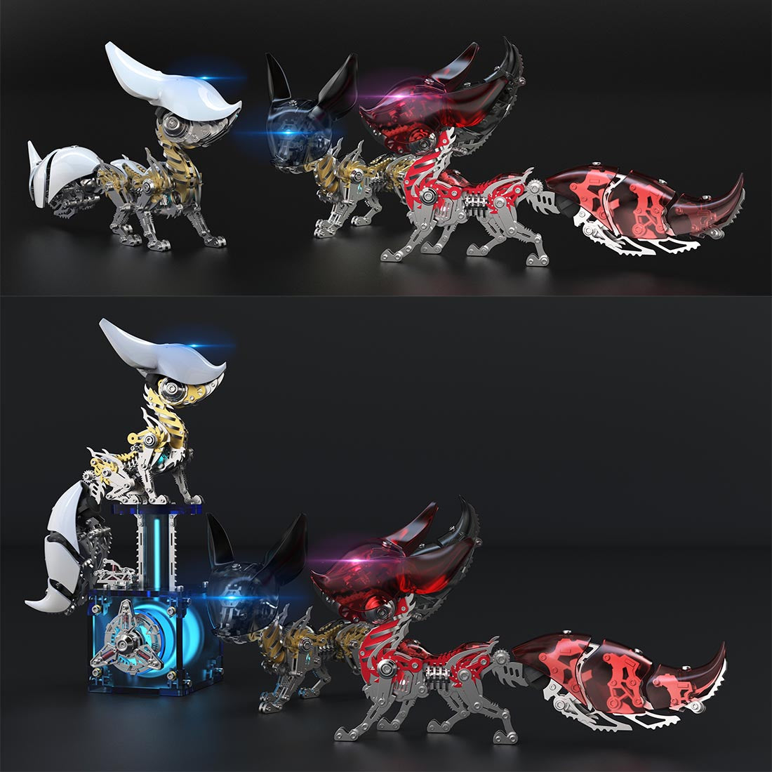 3D Metal Fox Mechanical Model Kit with LED Lights 339PCS DIY Assembly - VICTMAX