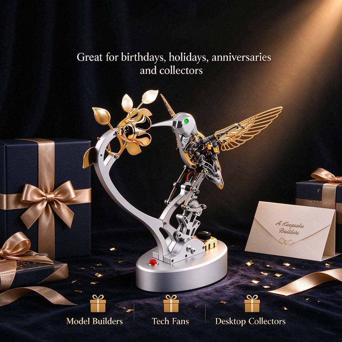 Metal Steampunk Mechanical Bird Model Kit, 250+PCS DIY Assembly with Moving Wings, LED Eyes, Bird Sounds and Exposed Gears - VICTMAX