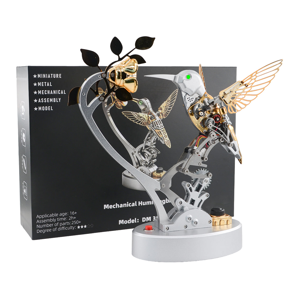 Metal Steampunk Mechanical Bird Model Kit, 250+PCS DIY Assembly with Moving Wings, LED Eyes, Bird Sounds and Exposed Gears - VICTMAX