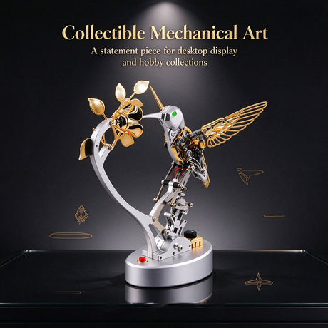 Metal Steampunk Mechanical Bird Model Kit, 250+PCS DIY Assembly with Moving Wings, LED Eyes, Bird Sounds and Exposed Gears - VICTMAX