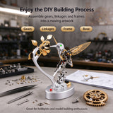Metal Steampunk Mechanical Bird Model Kit, 250+PCS DIY Assembly with Moving Wings, LED Eyes, Bird Sounds and Exposed Gears - VICTMAX