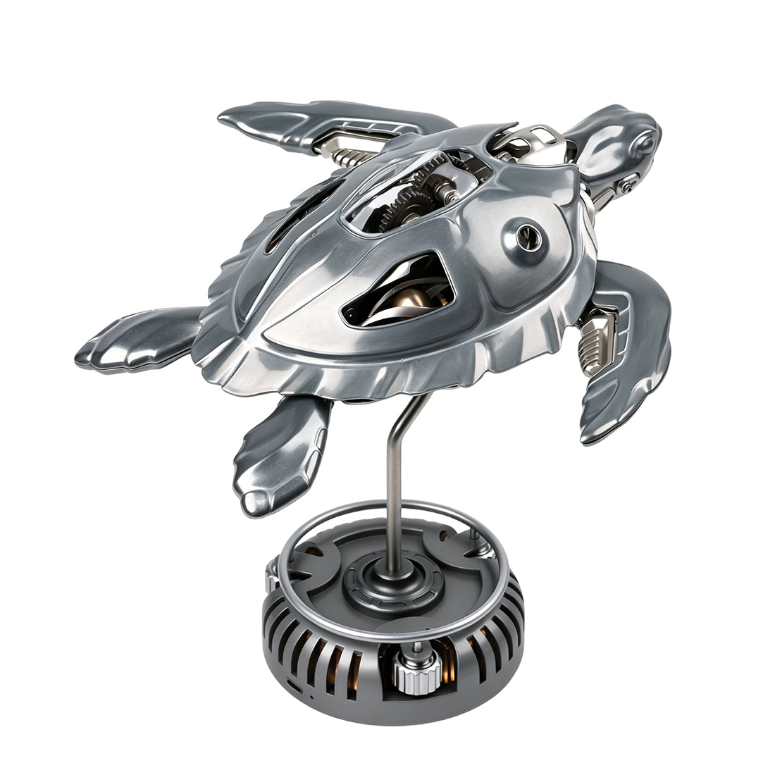 Metal Puzzle Mechanical Turtle Model Kit, 200+PCS Steampunk DIY Assembly Sculpture with Visible Gears and LED Display Base - VICTMAX