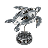 Metal Puzzle Mechanical Turtle Model Kit, 200+PCS Steampunk DIY Assembly Sculpture with Visible Gears and LED Display Base - VICTMAX