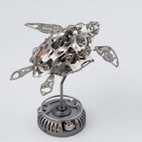 Metal Puzzle Mechanical Turtle Model Kit, 200+PCS Steampunk DIY Assembly Sculpture with Visible Gears and LED Display Base - VICTMAX