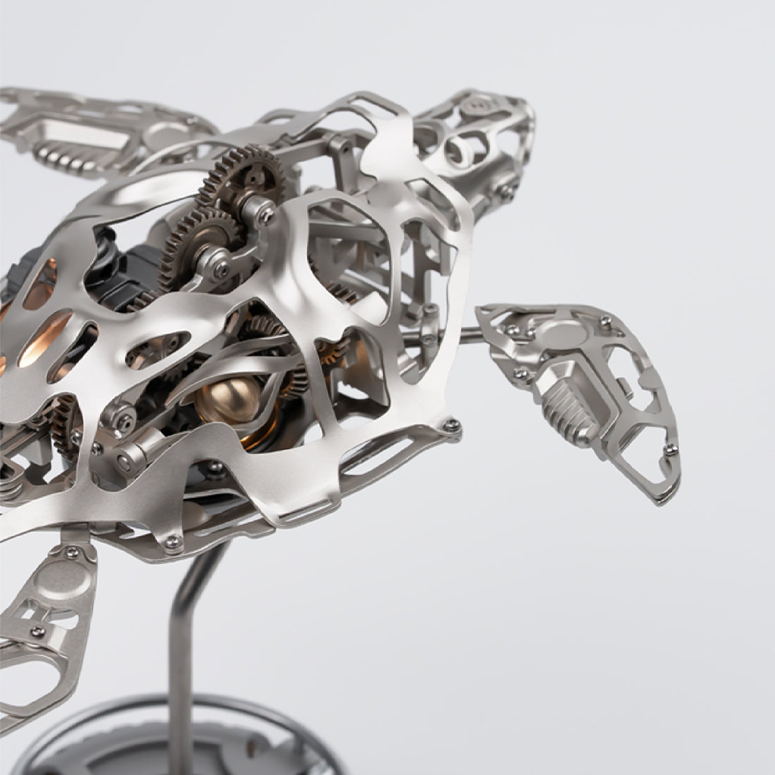 Metal Puzzle Mechanical Turtle Model Kit, 200+PCS Steampunk DIY Assembly Sculpture with Visible Gears and LED Display Base - VICTMAX