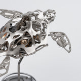 Metal Puzzle Mechanical Turtle Model Kit, 200+PCS Steampunk DIY Assembly Sculpture with Visible Gears and LED Display Base - VICTMAX