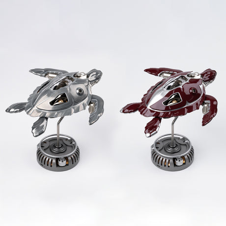 Metal Puzzle Mechanical Turtle Model Kit, 200+PCS Steampunk DIY Assembly Sculpture with Visible Gears and LED Display Base - VICTMAX