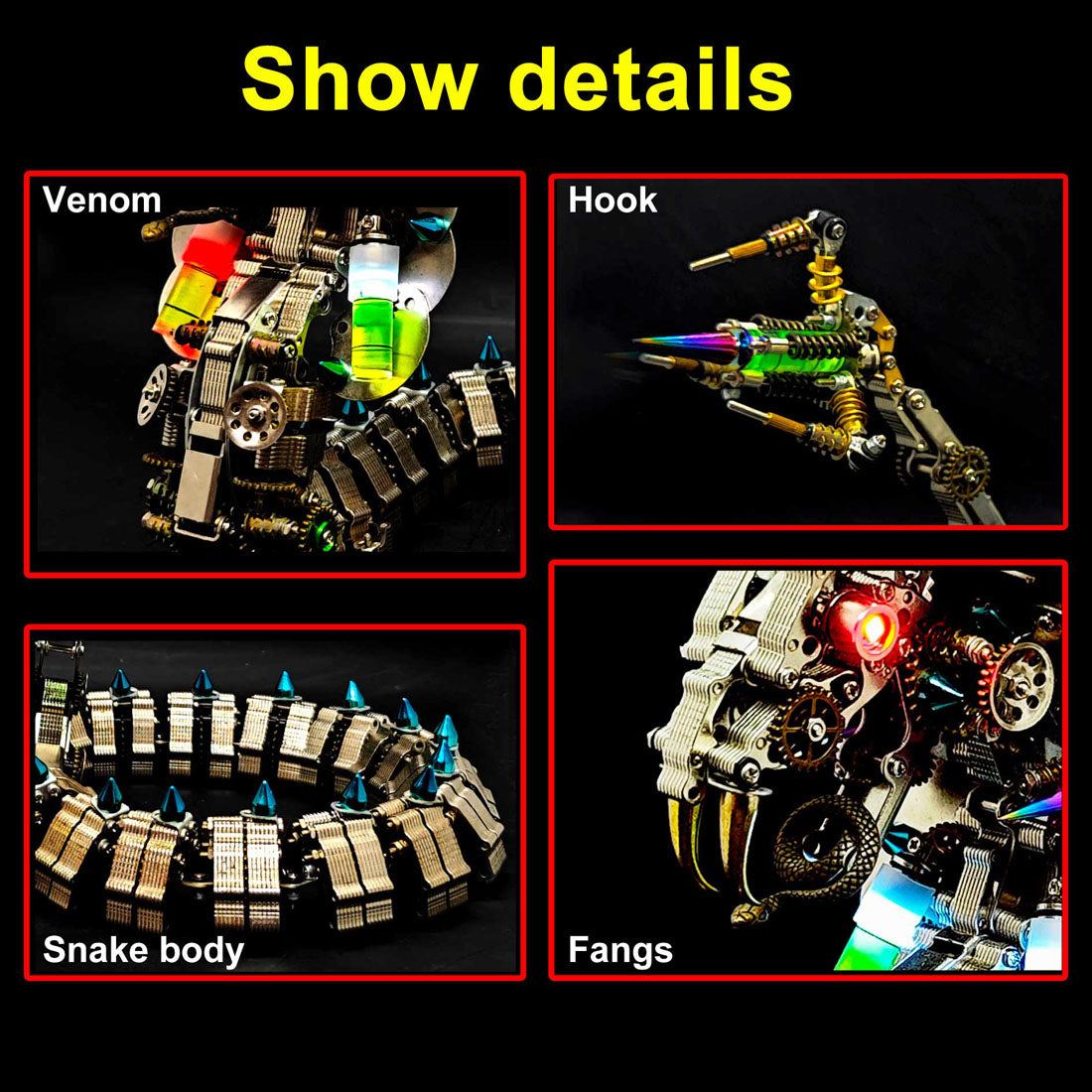 Realistic Mechanical King Cobra Metal Snake Model Kit DIY 1000+PCS Victmax