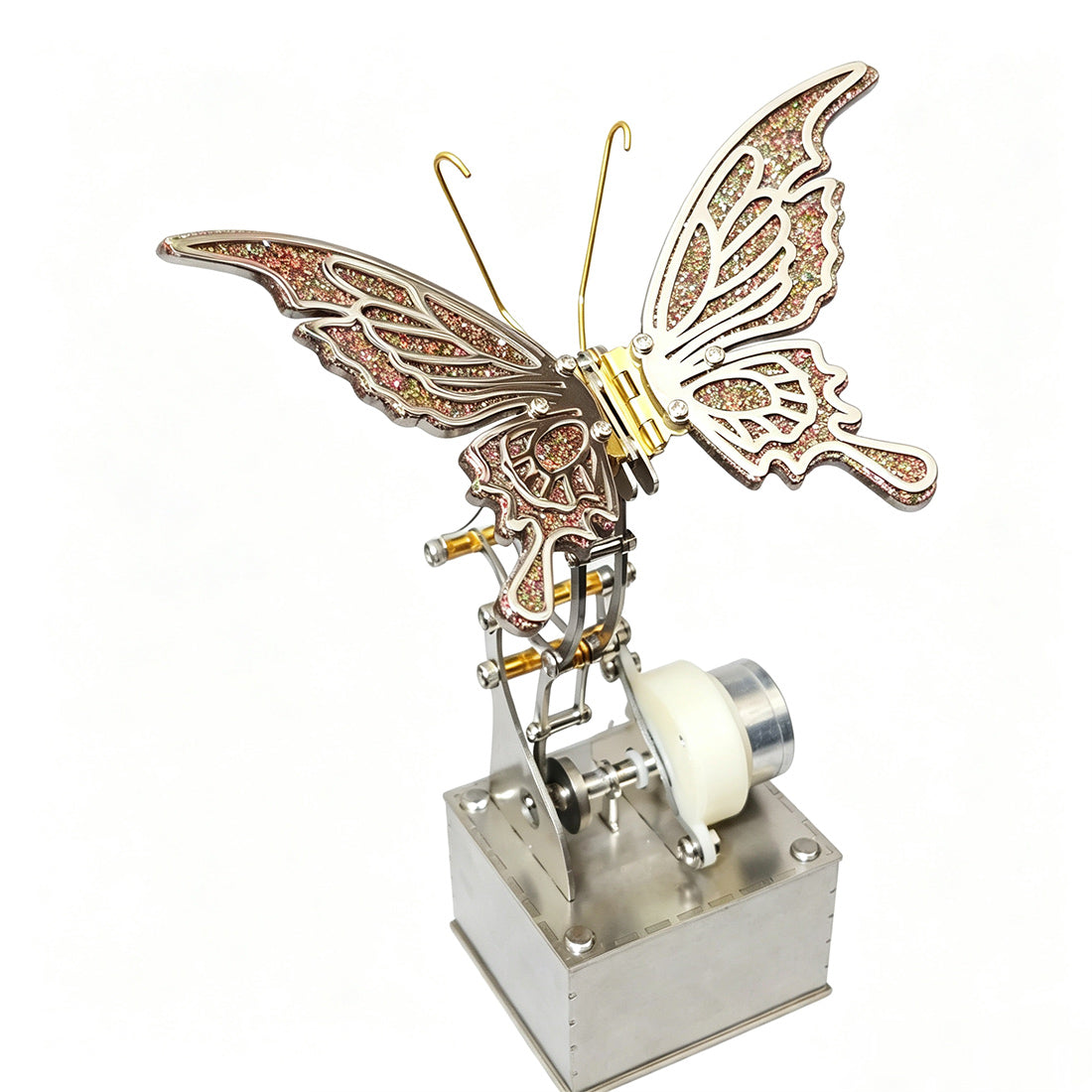 Finished Mechanical Butterfly Sculpture with Moving Wings and Exposed Gear Transmission - Victmax