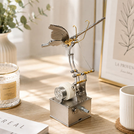 Animated Metal Butterfly Sculpture Displayed on Office Desk and Bookshelf - Victmax