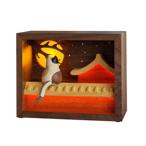 Wooden Cat Night Light Dynamic Motion Desk Decor - VICTMAX