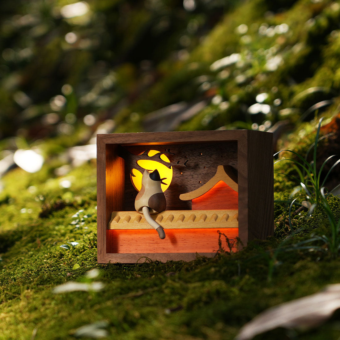 Wooden Cat Night Light Dynamic Motion Desk Decor - VICTMAX