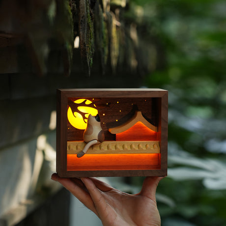 Wooden Cat Night Light Dynamic Motion Desk Decor - VICTMAX