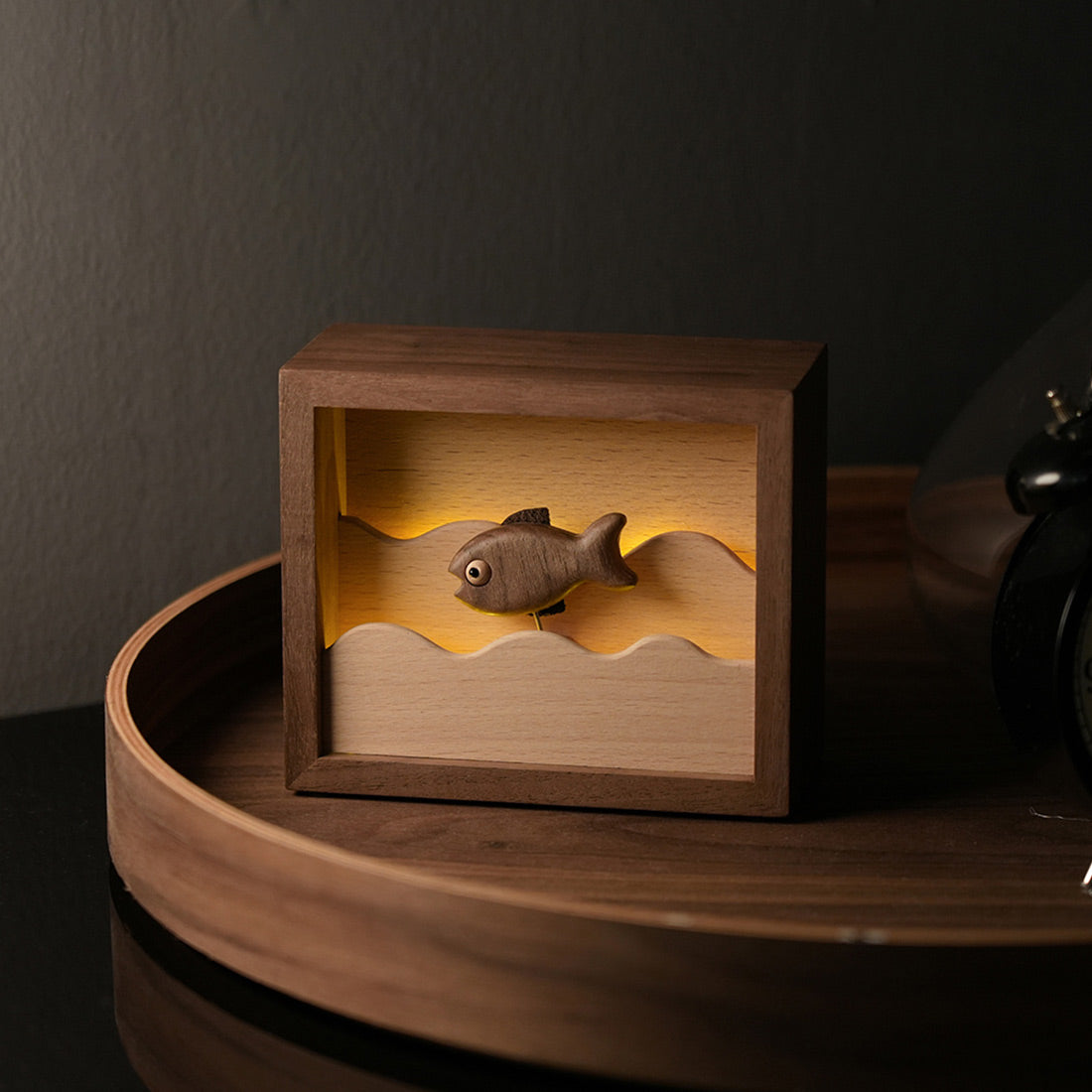 Wooden Ambient Fish Lamp Bionic Marine Biological Dynamic Model, Desktop Relaxation Decor - VICTMAX