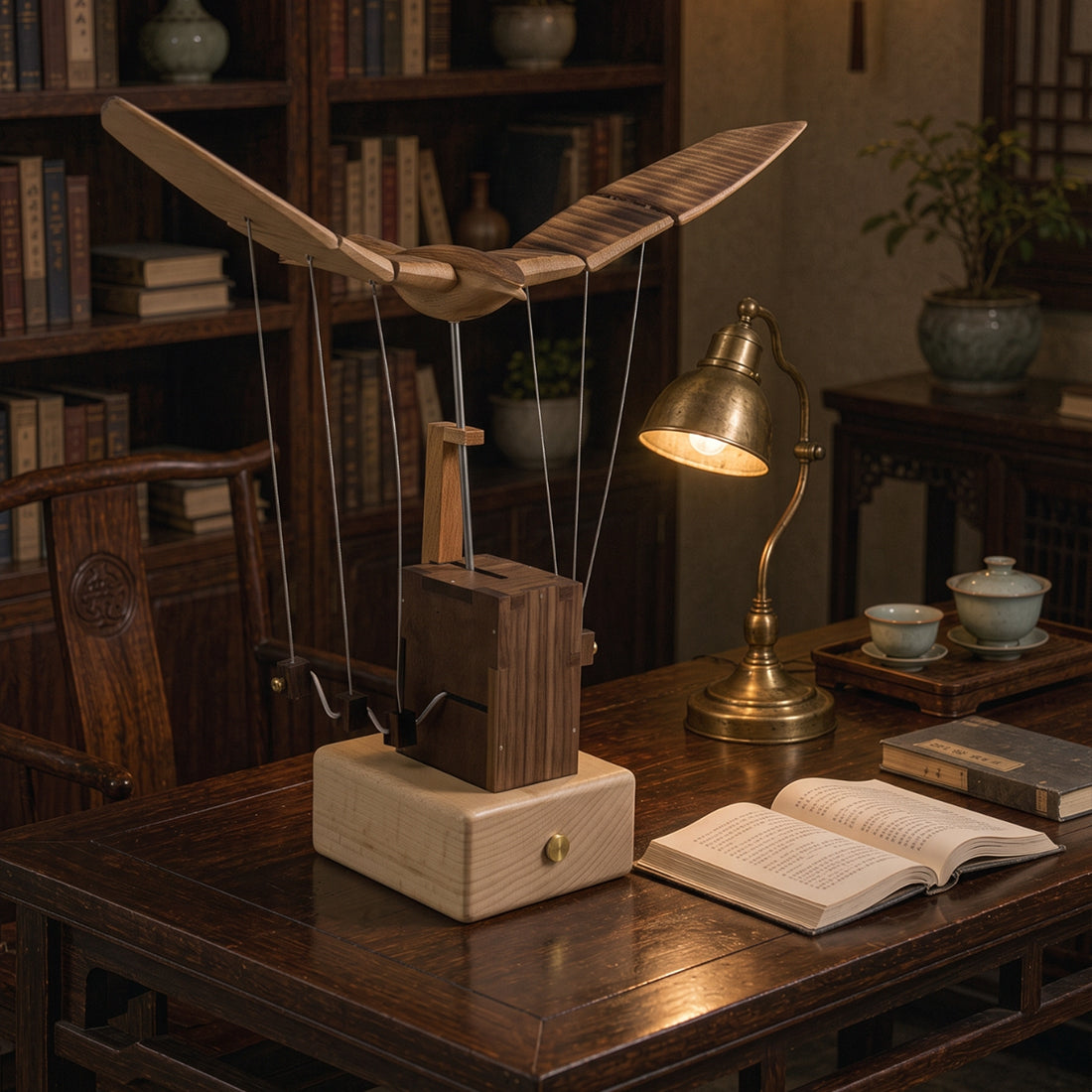 Wooden Bionic Bald Eagle Automaton with Dynamic Flapping Wings - VICTMAX