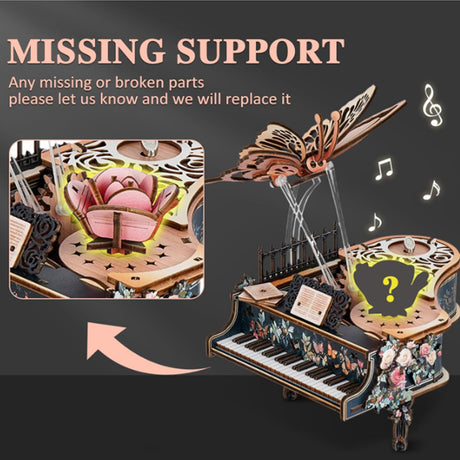 3D Wooden Butterfly Melody Box with Moving Butterfly and Rotating Rose - VICTMAX