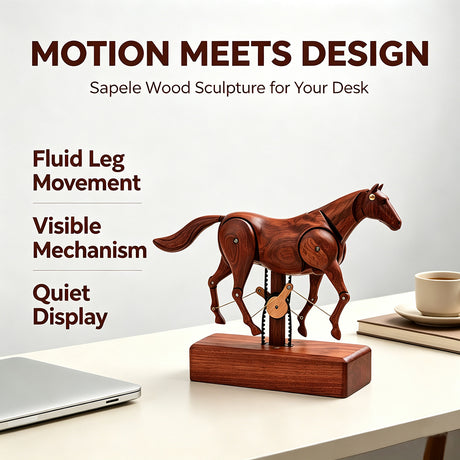 Mechanical Wooden Horse Automaton Model, Handcrafted Wood Dynamic Sculpture - VICTMAX