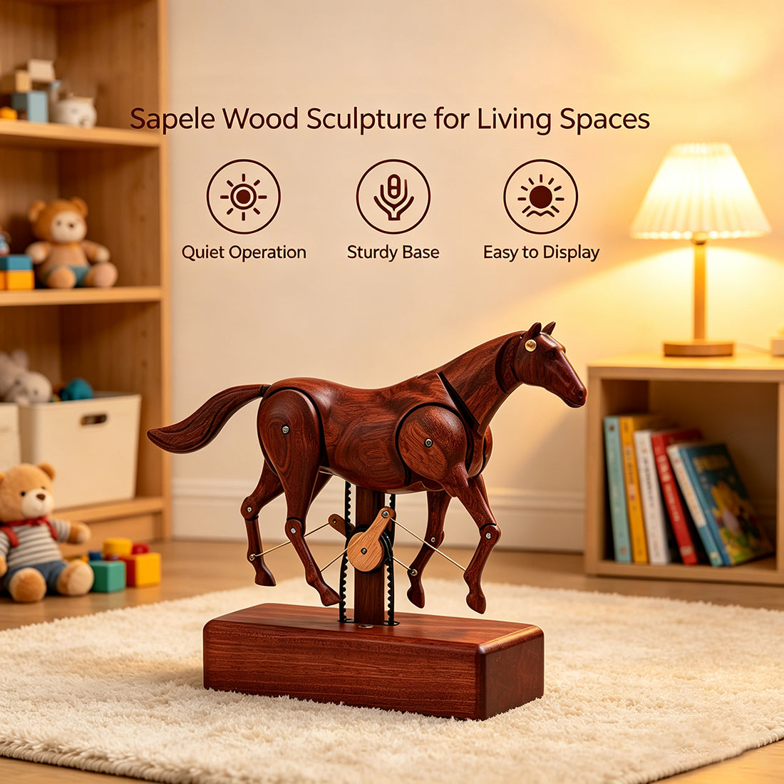 Mechanical Wooden Horse Automaton Model, Handcrafted Wood Dynamic Sculpture - VICTMAX
