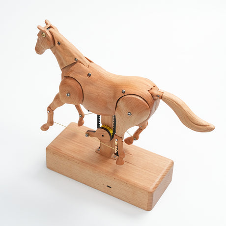 Mechanical Wooden Horse Automaton Model, Handcrafted Wood Dynamic Sculpture - VICTMAX
