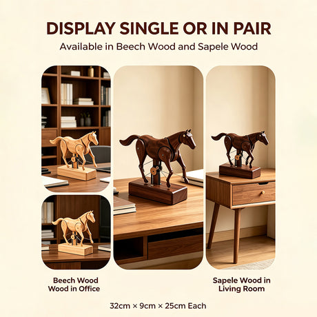 Mechanical Wooden Horse Automaton Model, Handcrafted Wood Dynamic Sculpture - VICTMAX