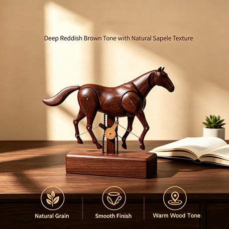 Mechanical Wooden Horse Automaton Model, Handcrafted Wood Dynamic Sculpture - VICTMAX