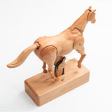 Mechanical Wooden Horse Automaton Model, Handcrafted Wood Dynamic Sculpture - VICTMAX