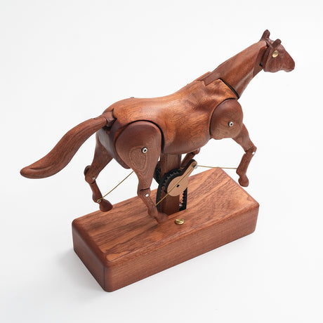 Mechanical Wooden Horse Automaton Model, Handcrafted Wood Dynamic Sculpture - VICTMAX