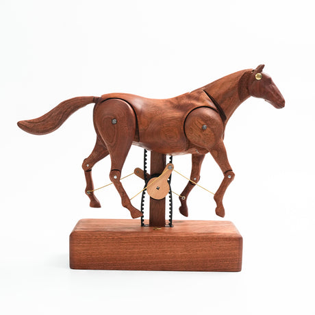 Mechanical Wooden Horse Automaton Model, Handcrafted Wood Dynamic Sculpture - VICTMAX