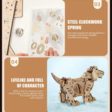 3D Wooden Puppy Model Kit 220PCS Wind Up Walking Mechanical Dog DIY Assembly - VICTMAX