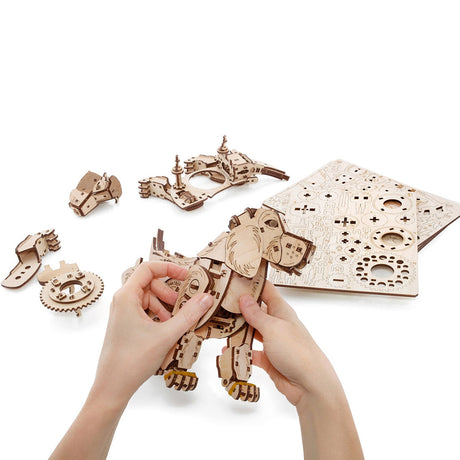3D Wooden Puppy Model Kit 220PCS Wind Up Walking Mechanical Dog DIY Assembly - VICTMAX