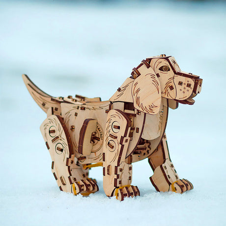 3D Wooden Puppy Model Kit 220PCS Wind Up Walking Mechanical Dog DIY Assembly - VICTMAX