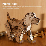 3D Wooden Puppy Model Kit 220PCS Wind Up Walking Mechanical Dog DIY Assembly - VICTMAX