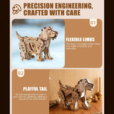 3D Wooden Puppy Model Kit 220PCS Wind Up Walking Mechanical Dog DIY Assembly - VICTMAX