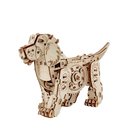 3D Wooden Puppy Model Kit 220PCS Wind Up Walking Mechanical Dog DIY Assembly - VICTMAX