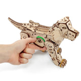 3D Wooden Puppy Model Kit 220PCS Wind Up Walking Mechanical Dog DIY Assembly - VICTMAX