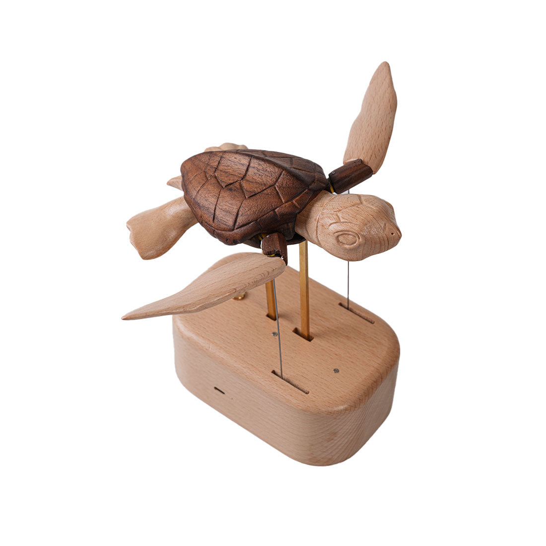 Handcrafted Wooden Sea Turtle Sculpture Showing Mechanical Linkage and Shell Details - Victmax