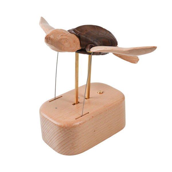 Finished Wooden Sea Turtle Automaton Sculpture with Realistic Flipper Movement and Natural Wood Finish - Victmax