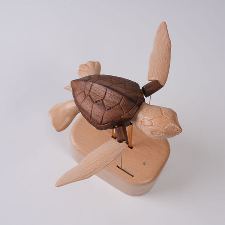Wooden Sea Turtle Model, Dynamic Mechanical Sculpture with Swimming Motion, Handcrafted Ocean Creature Desk Decor in Walnut and Beech Wood - Victmax