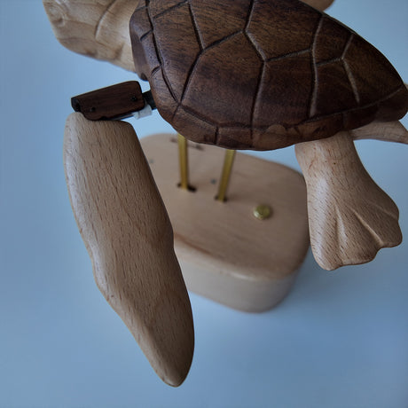 Handcrafted Wooden Sea Turtle Sculpture Showing Mechanical Linkage and Shell Details - Victmax