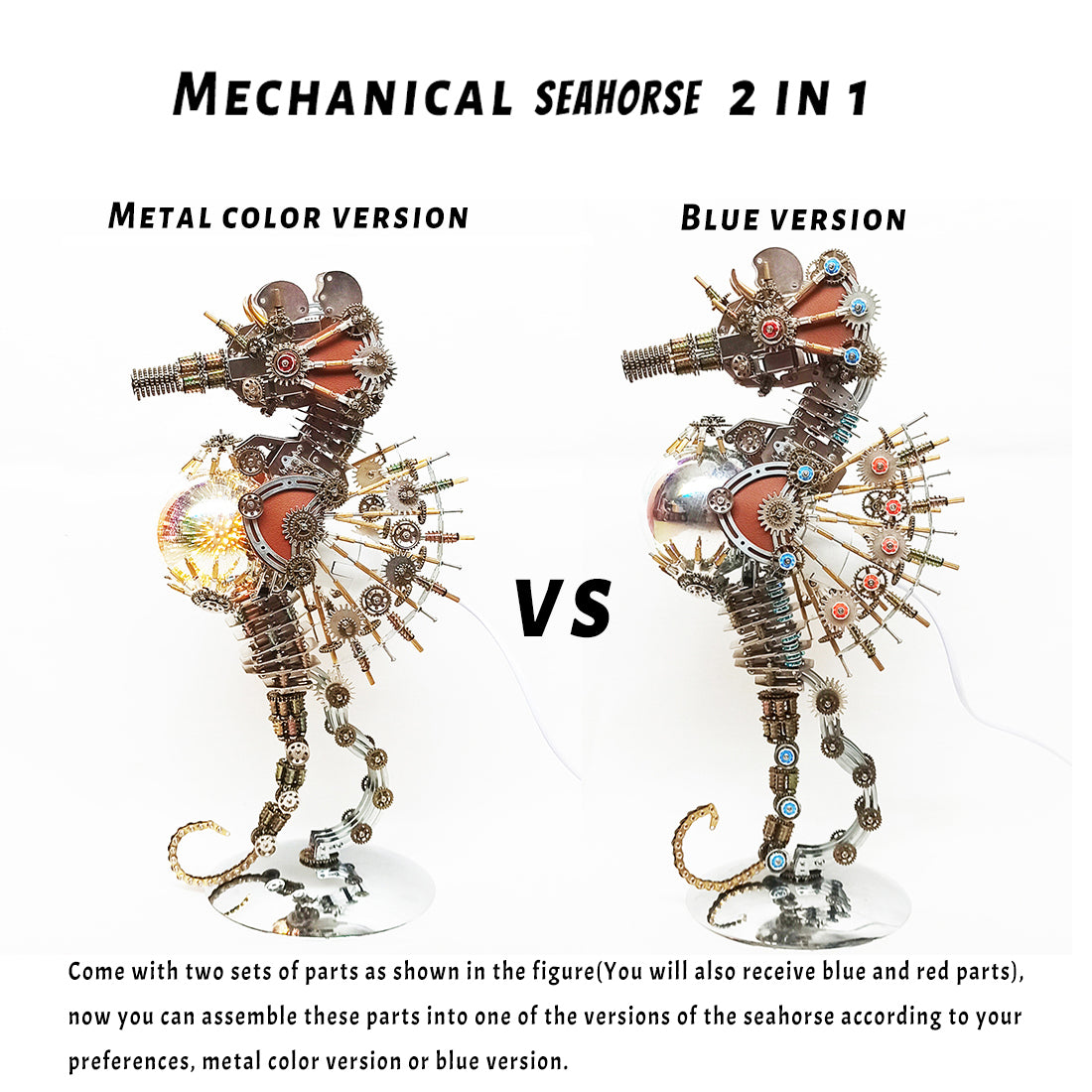 3D metal Mechanical Seahorse Firework Lamp model fully assembled for DIY adults and teens - VICTMAX