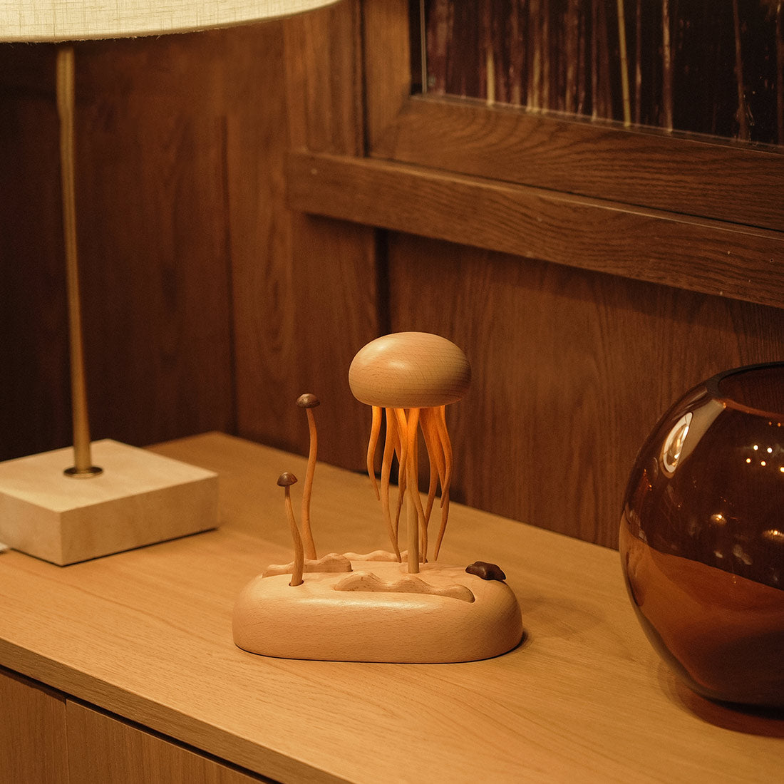 Mechanical Wooden Jellyfish Bionic Marine Biological Dynamic Model, Desktop Relaxation Decor - VICTMAX