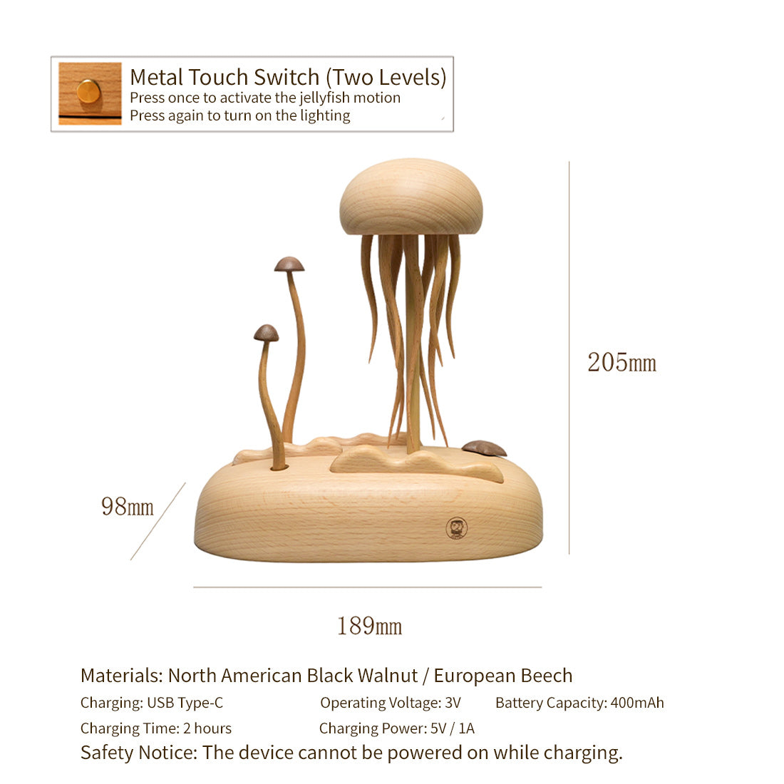 Mechanical Wooden Jellyfish Bionic Marine Biological Dynamic Model, Desktop Relaxation Decor Size - VICTMAX