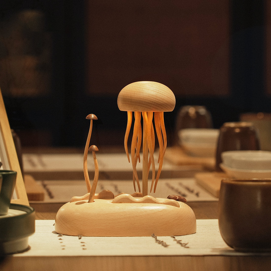 Mechanical Wooden Jellyfish Bionic Marine Biological Dynamic Model, Desktop Relaxation Decor - VICTMAX