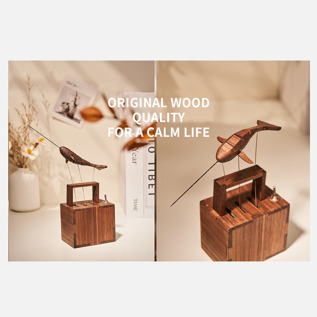 Mechanical Wooden Whale Bionic Marine Biological Dynamic Model, Desktop Relaxation Decor - VICTMAX