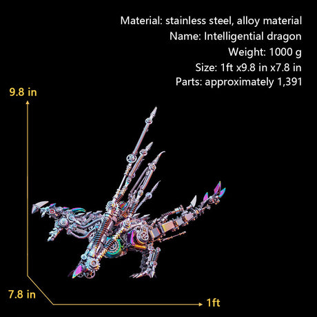 3D metal intelligential dragon model kit LED mechanical dragon sculpture display - VICTMAX