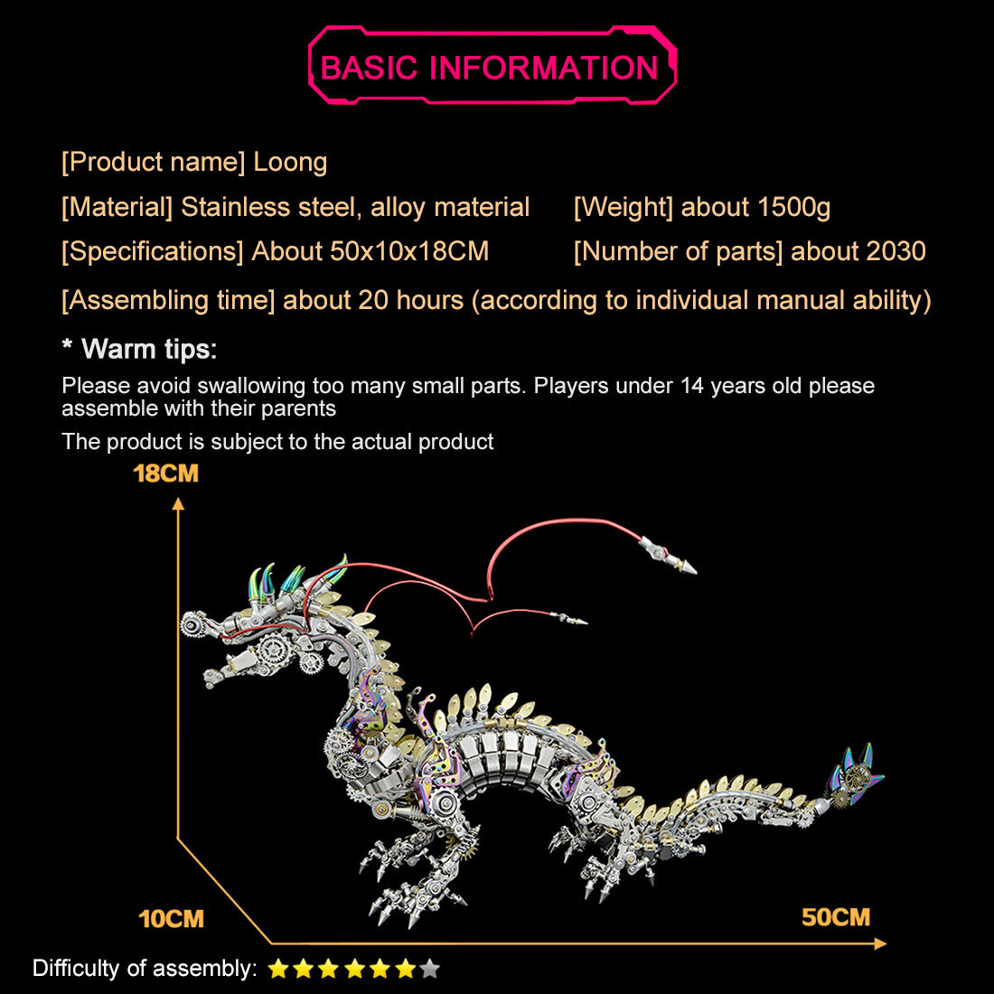 3D metal punk mechanical dragon model kit 2030+PCS fantasy creature assembly sculpture display - VICTMAX