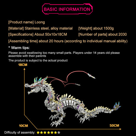 3D metal punk mechanical dragon model kit 2030+PCS fantasy creature assembly sculpture display - VICTMAX